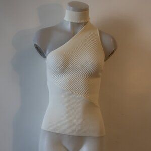 Womens Ramy Brook Light Yellow Ribbed One Shoulder Top Sz XS